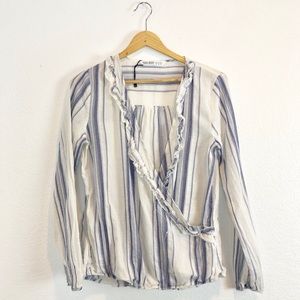 Zara blue creme crossed linen long sleeve top